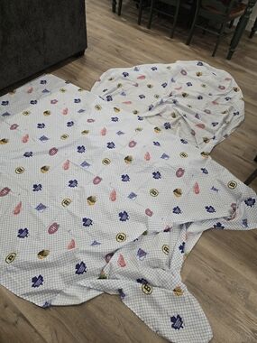 Vjntage Nhl White Hockey Logo Pattern Fitted Abd Flat Sheet